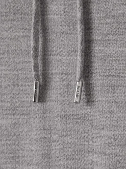 Reiss Soft Grey Mouline Holland Merino Wool Drawstring Hoodie