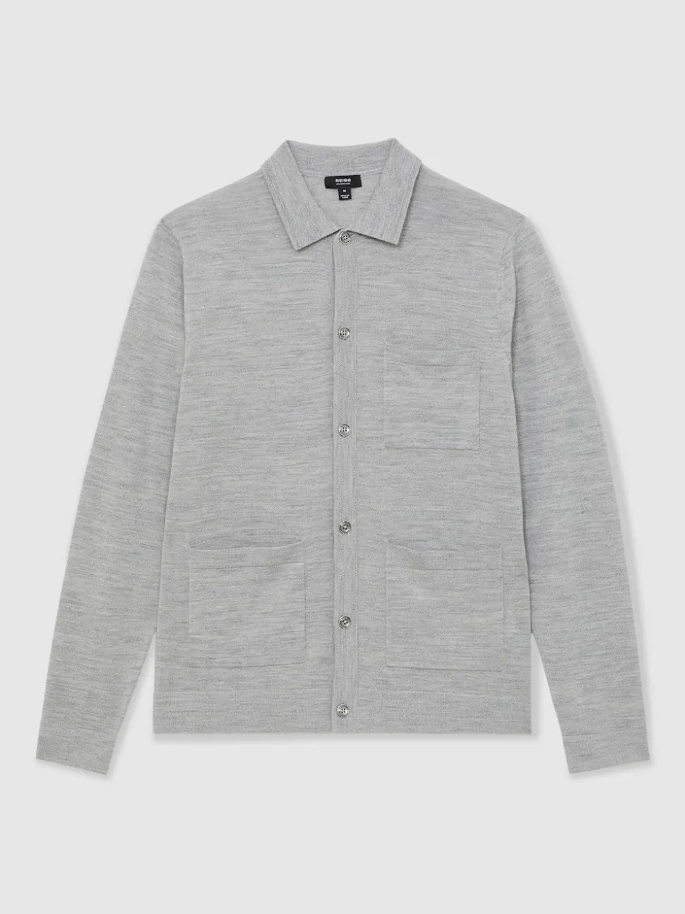 Reiss Soft Grey Mouline Munich Merino Wool Button-Through Shirt
