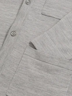 Reiss Soft Grey Mouline Munich Merino Wool Button-Through Shirt