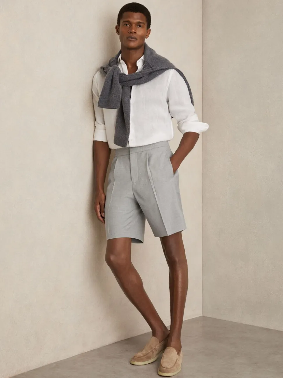 Reiss Soft Grey Sussex Relaxed Drawstring Shorts