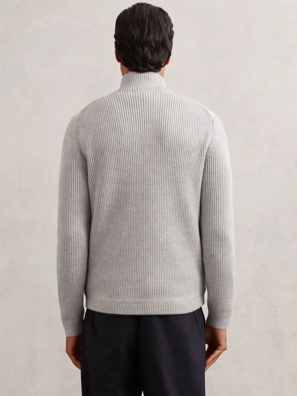 Reiss Soft Grey Townsend Quilted Rib-Knit Funnel-Neck Jacket