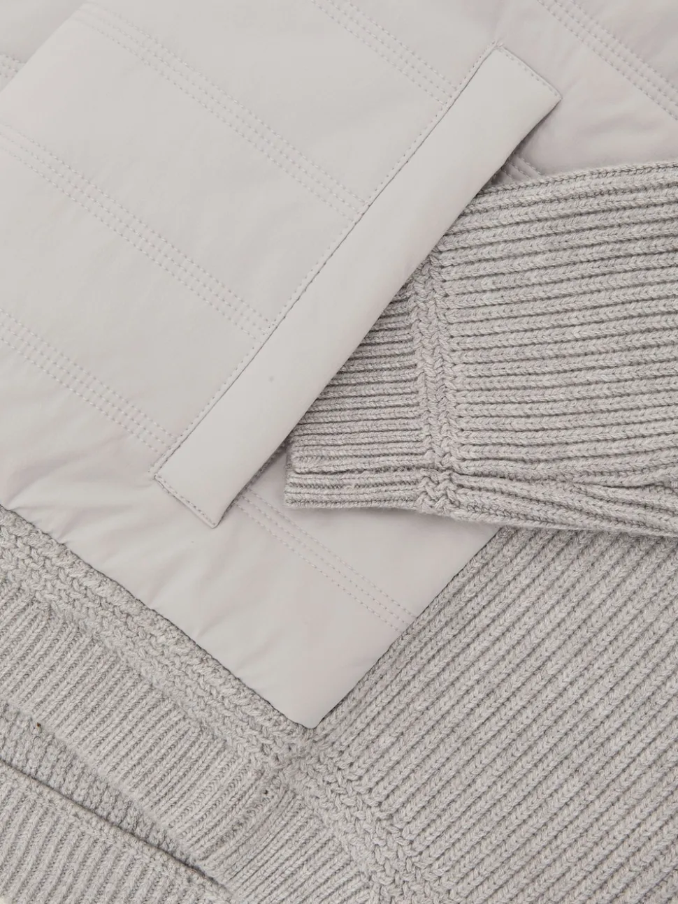 Reiss Soft Grey Townsend Quilted Rib-Knit Funnel-Neck Jacket