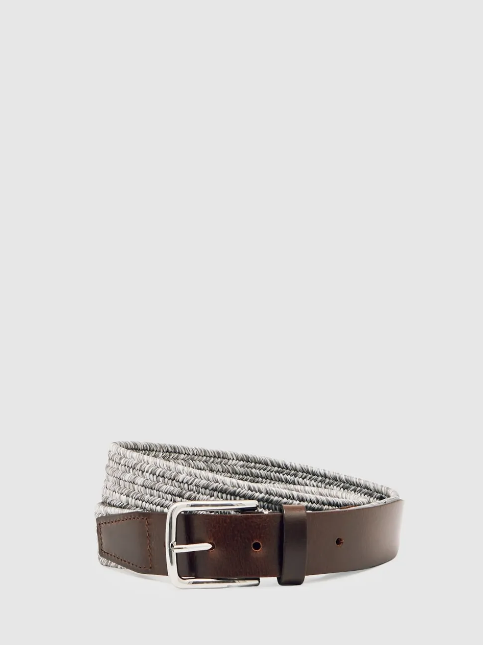 Reiss Soft Grey Welling Webbing Belt With Leather Trim