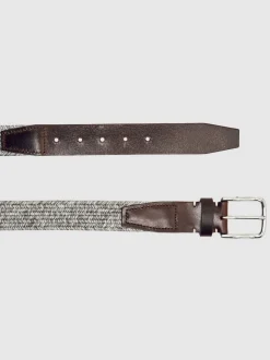 Reiss Soft Grey Welling Webbing Belt With Leather Trim
