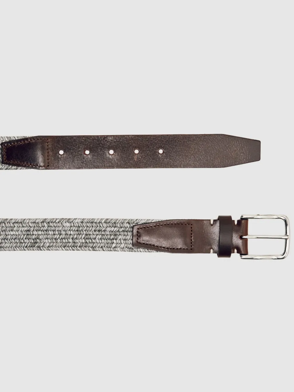 Reiss Soft Grey Welling Webbing Belt With Leather Trim