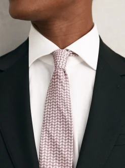 Reiss Soft Pink Bernardo Silk Geometric-Chain Print Tie