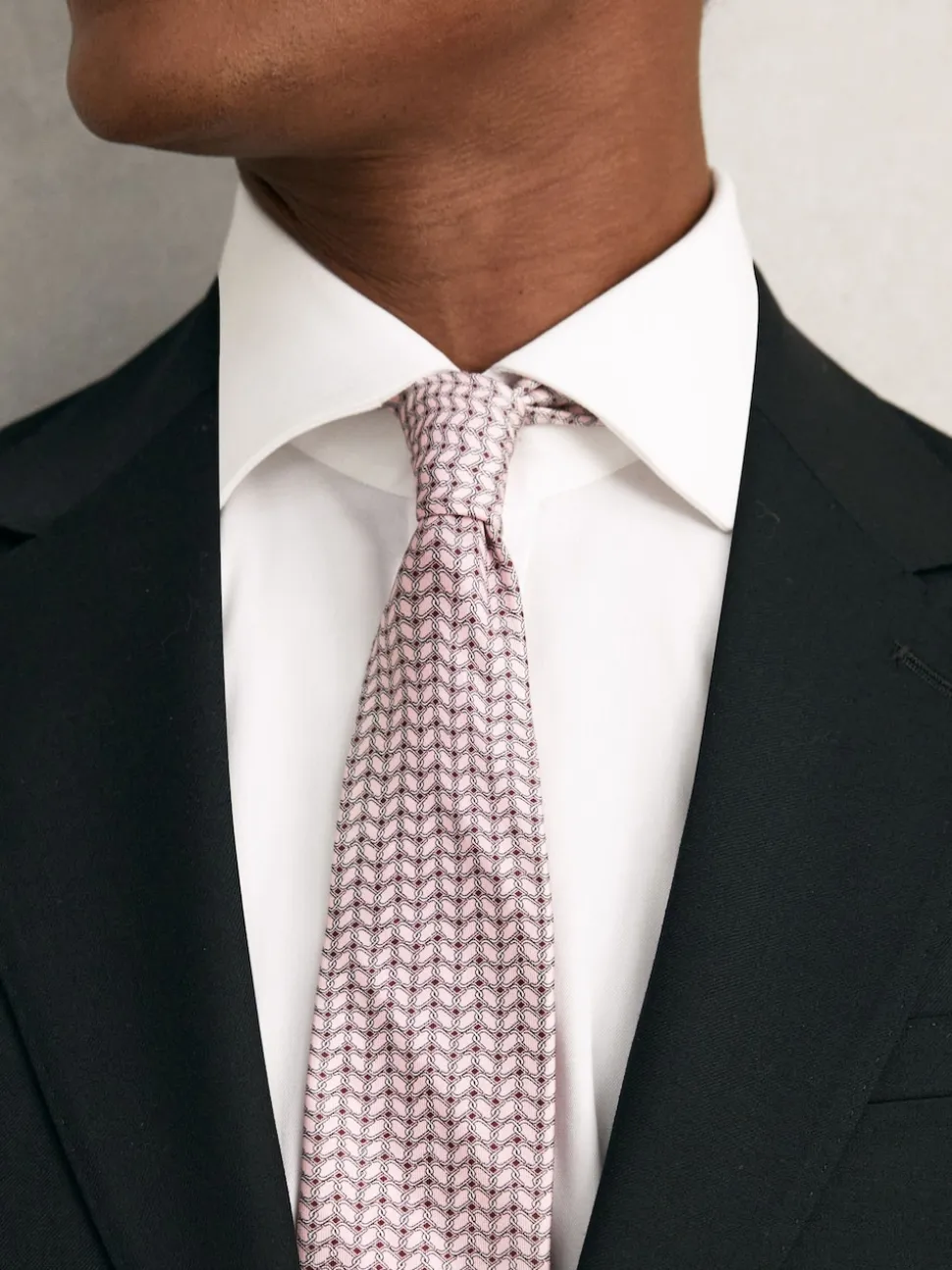 Reiss Soft Pink Bernardo Silk Geometric-Chain Print Tie