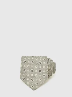 Reiss Soft Sage Cosimo Silk Floral-Medallion Tie