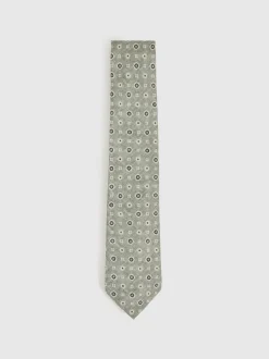 Reiss Soft Sage Cosimo Silk Floral-Medallion Tie