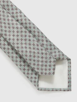 Reiss Soft Sage Santo Silk Medallion-Print Tie