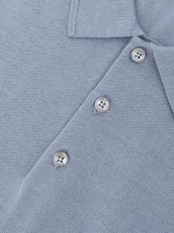 Reiss Steel Blue Trafford Merino Wool Long-Sleeve Polo Shirt