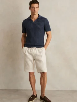 Reiss Stone Barges Linen Drawstring Shorts