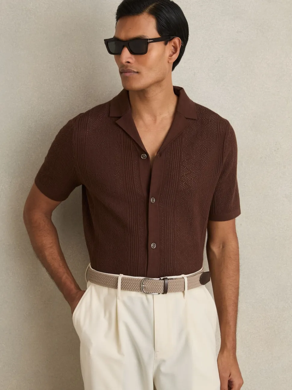 Reiss Stone Elmont Basket Weave Belt