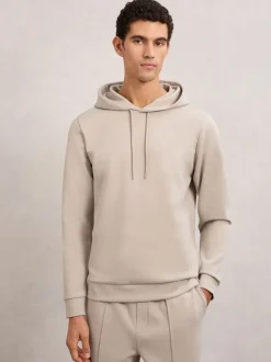 Reiss Stone Fabien Premium Interlock-Jersey Hoodie