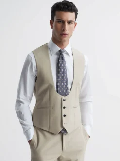 Reiss Stone Fine Horse Shoe Wool Slim Fit Waistcoat