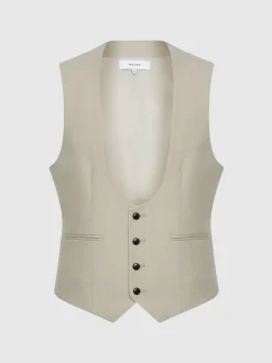Reiss Stone Fine Horse Shoe Wool Slim Fit Waistcoat