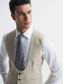 Reiss Stone Fine Horse Shoe Wool Slim Fit Waistcoat