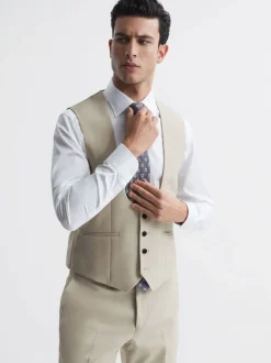 Reiss Stone Fine Horse Shoe Wool Slim Fit Waistcoat