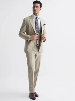 Reiss Stone Fine Horse Shoe Wool Slim Fit Waistcoat