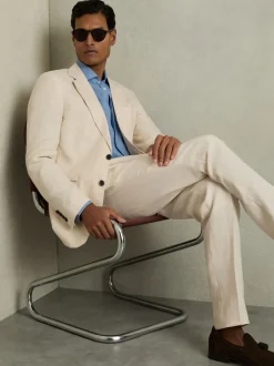 Reiss Stone Kin Single Breasted Linen Blazer Tailored-Fit