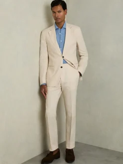 Reiss Stone Kin Single Breasted Linen Blazer Tailored-Fit