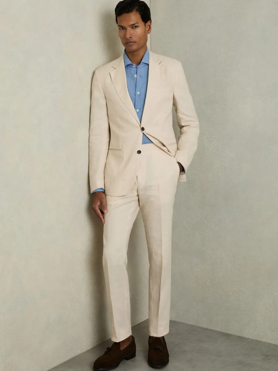 Reiss Stone Kin Single Breasted Linen Blazer Tailored-Fit