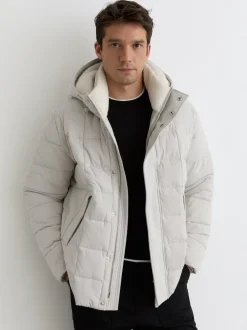 Reiss Stone Klause Fleece-Lined Hooded Puffer Jacket