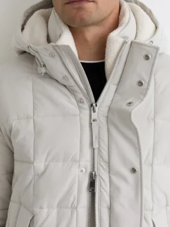 Reiss Stone Klause Fleece-Lined Hooded Puffer Jacket