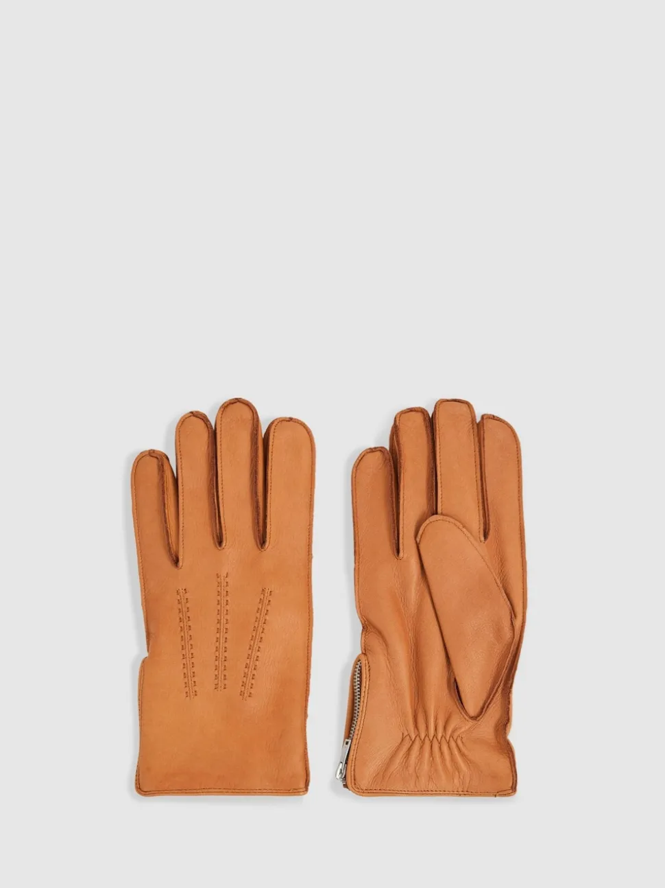 Reiss Tan Iowa Leather Zip-Side Gloves