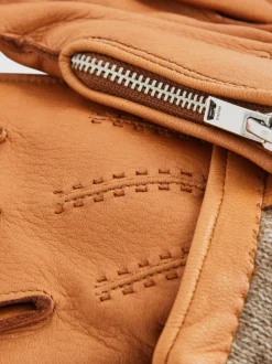 Reiss Tan Iowa Leather Zip-Side Gloves
