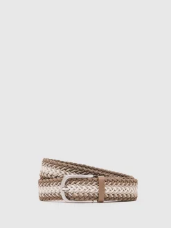Reiss Taupe Brown/Off White Ellis Woven Stripe Belt