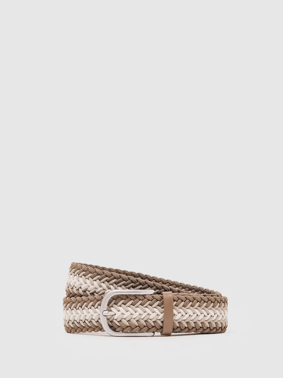 Reiss Taupe Brown/Off White Ellis Woven Stripe Belt