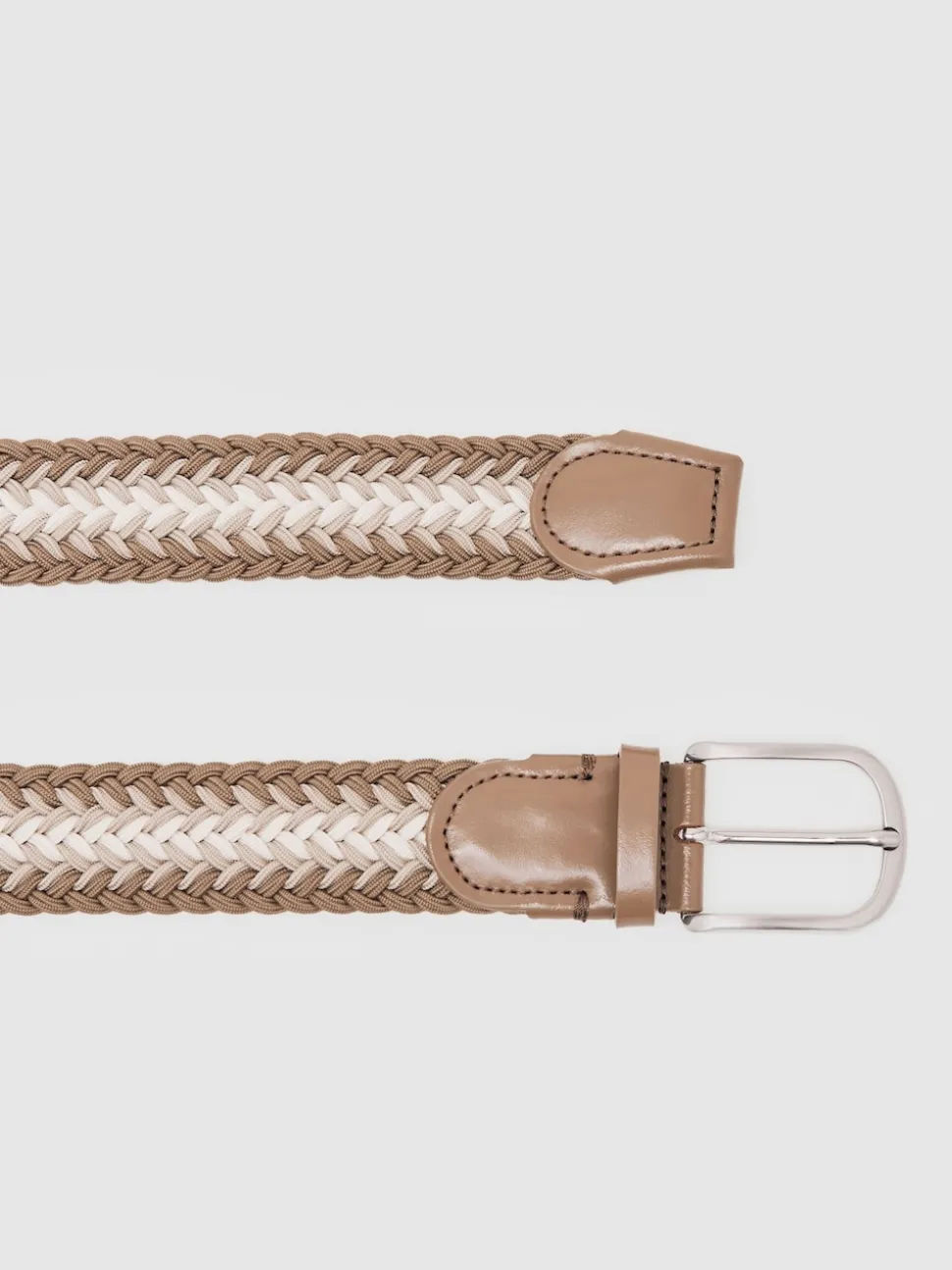 Reiss Taupe Brown/Off White Ellis Woven Stripe Belt