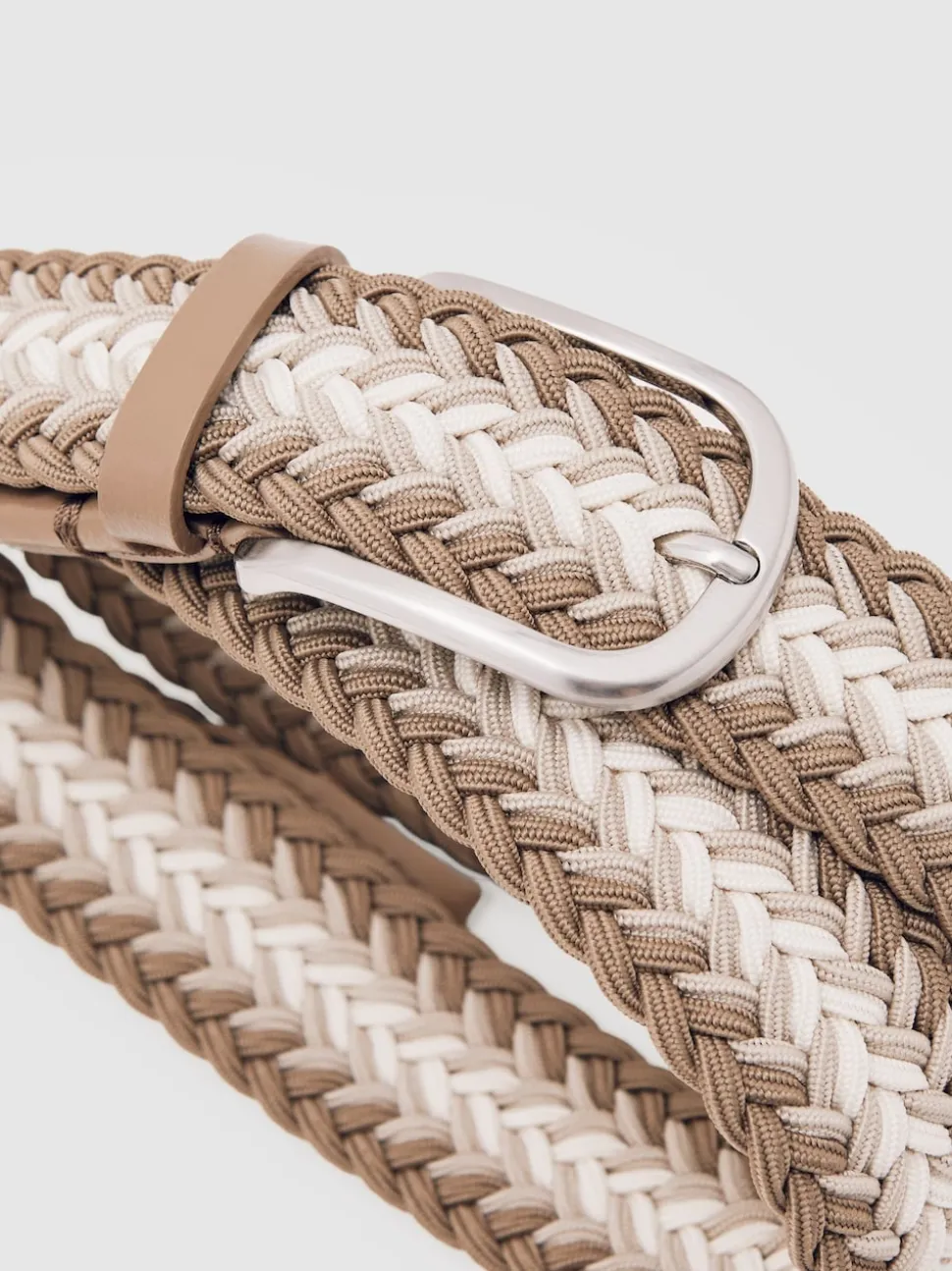 Reiss Taupe Brown/Off White Ellis Woven Stripe Belt