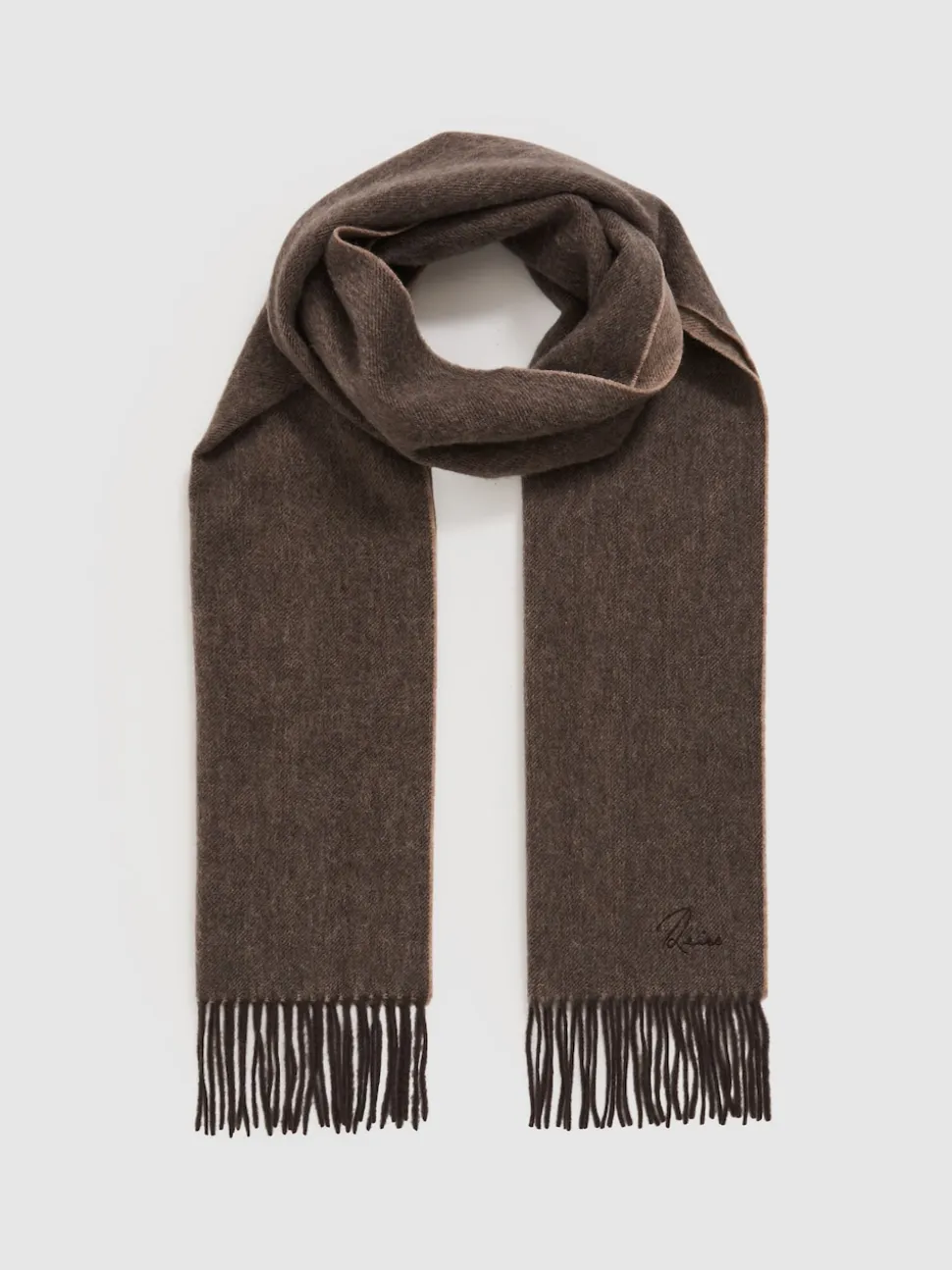Reiss Taupe Picton Wool and Cashmere Scarf