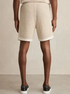 Reiss Taupe/Off White Butler Cotton-Blend Crochet Shorts