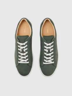 Reiss Thyme Green Finley Nubuck Nubuck Leather Lace-Up Trainers