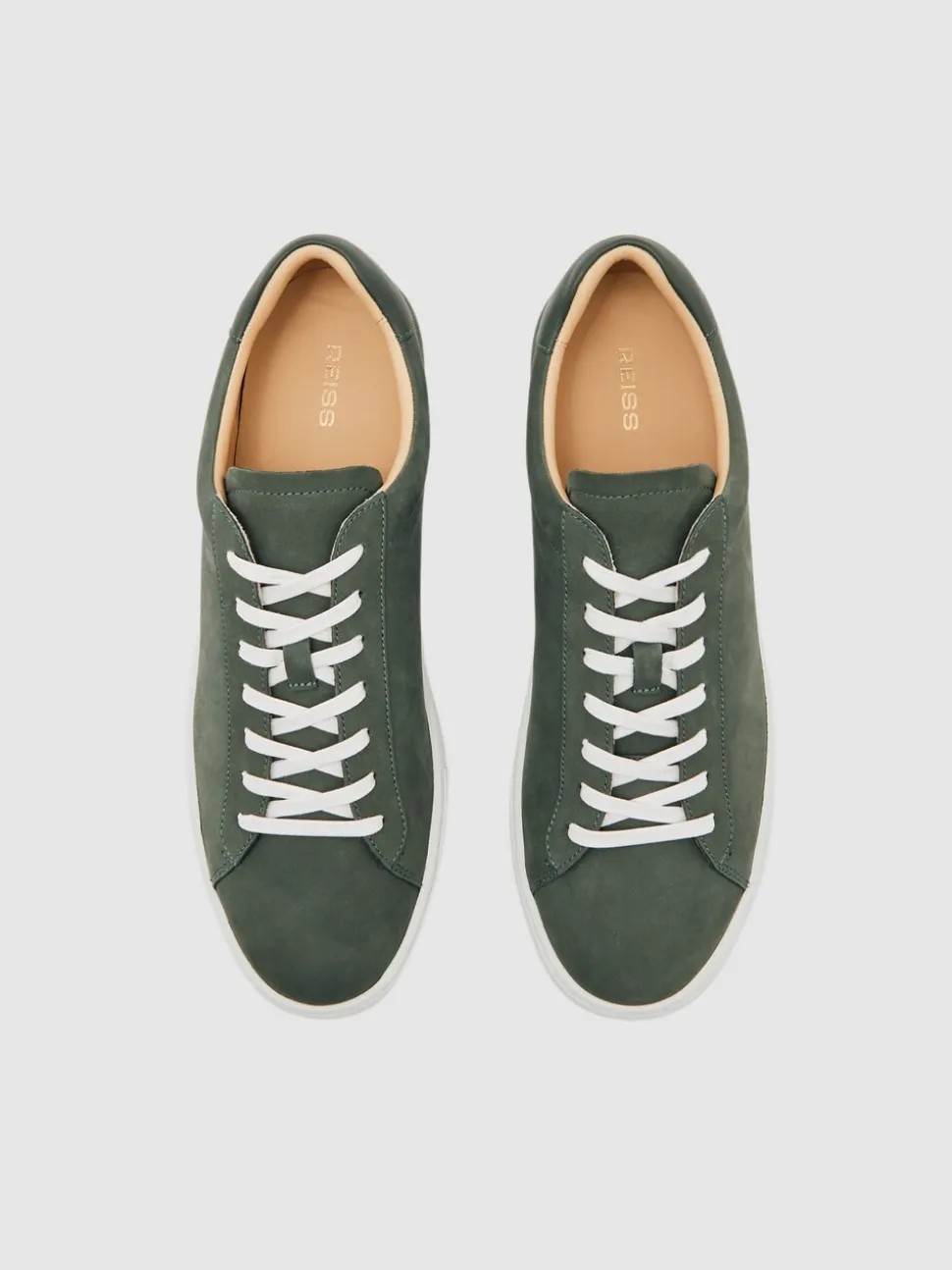 Reiss Thyme Green Finley Nubuck Nubuck Leather Lace-Up Trainers
