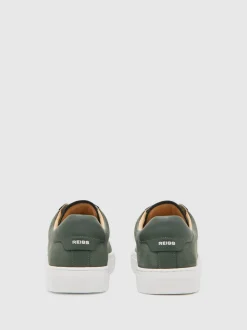 Reiss Thyme Green Finley Nubuck Nubuck Leather Lace-Up Trainers