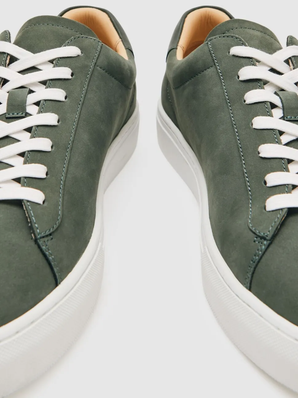 Reiss Thyme Green Finley Nubuck Nubuck Leather Lace-Up Trainers