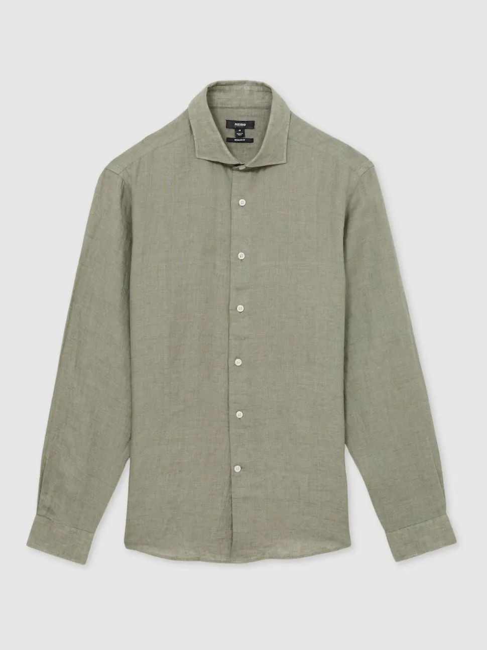 Reiss Thyme Green Ruban Linen Cutaway-Collar Regular-Fit Shirt