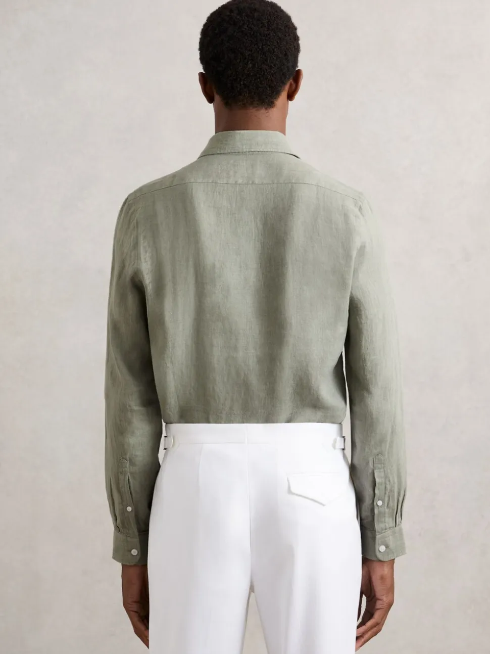 Reiss Thyme Green Ruban Linen Cutaway-Collar Regular-Fit Shirt