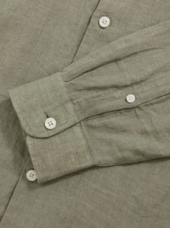 Reiss Thyme Green Ruban Linen Cutaway-Collar Regular-Fit Shirt