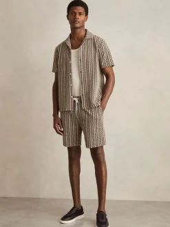 Reiss Tobacco Brown Teti Zig-Zag Knit Drawstring Shorts