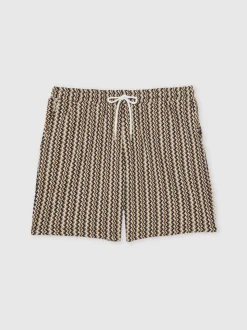 Reiss Tobacco Brown Teti Zig-Zag Knit Drawstring Shorts