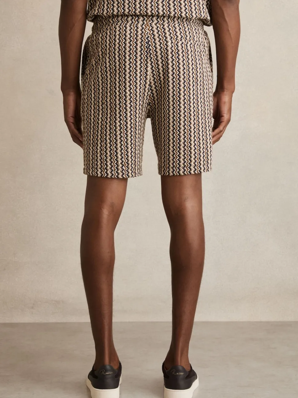 Reiss Tobacco Brown Teti Zig-Zag Knit Drawstring Shorts