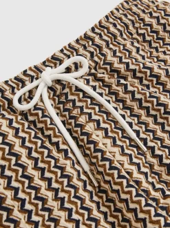 Reiss Tobacco Brown Teti Zig-Zag Knit Drawstring Shorts