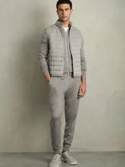 Reiss Warm Grey Melange Billings Merino-Blend Stretch Joggers