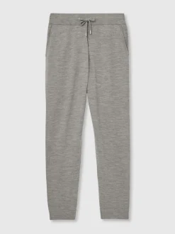 Reiss Warm Grey Melange Billings Merino-Blend Stretch Joggers