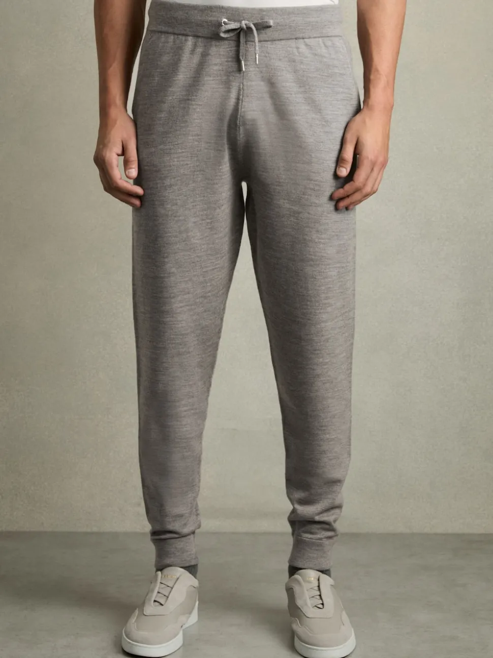 Reiss Warm Grey Melange Billings Merino-Blend Stretch Joggers